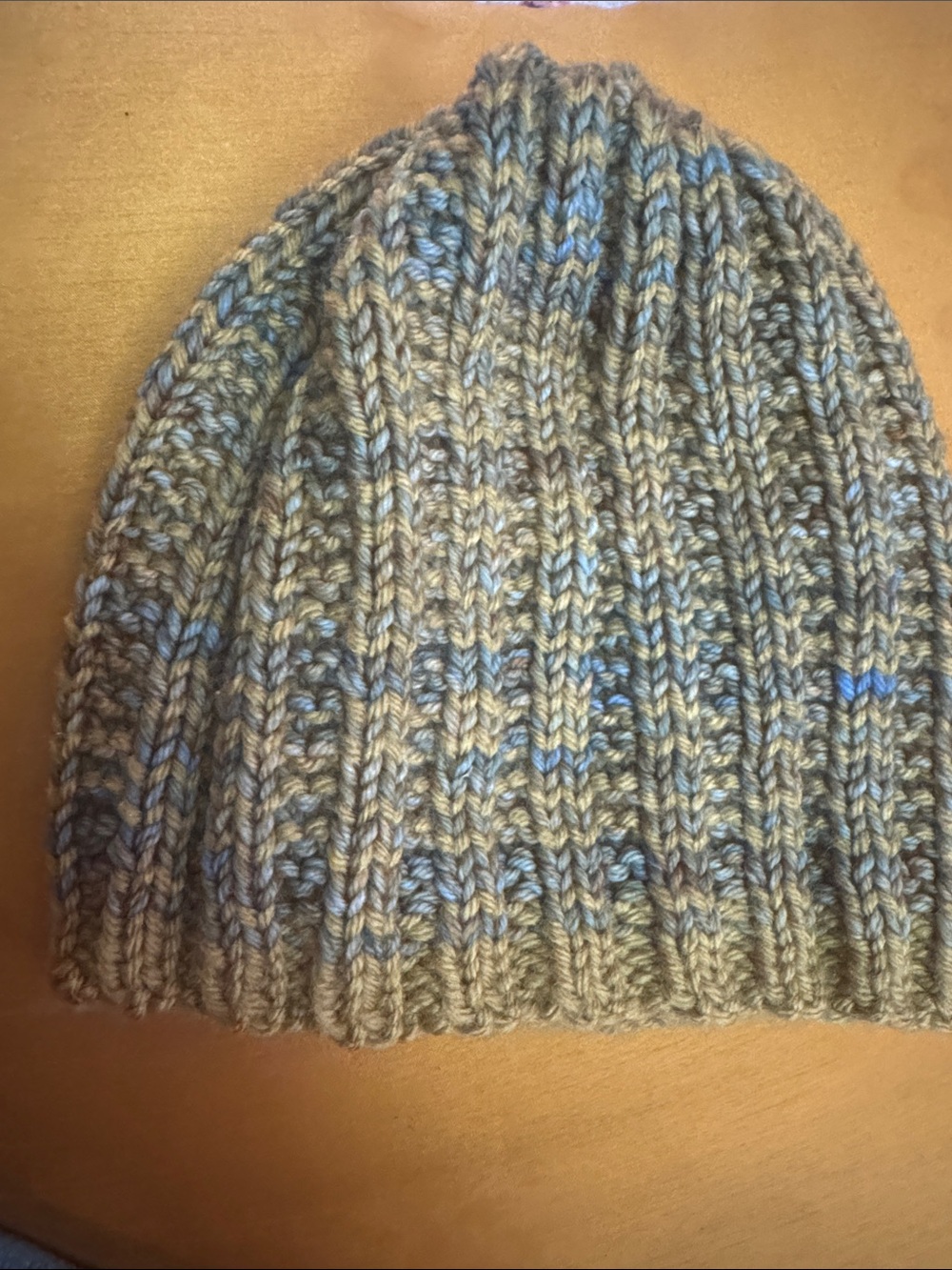 Hand Crafted Multitone Knit Beanie - Blue & Brown
